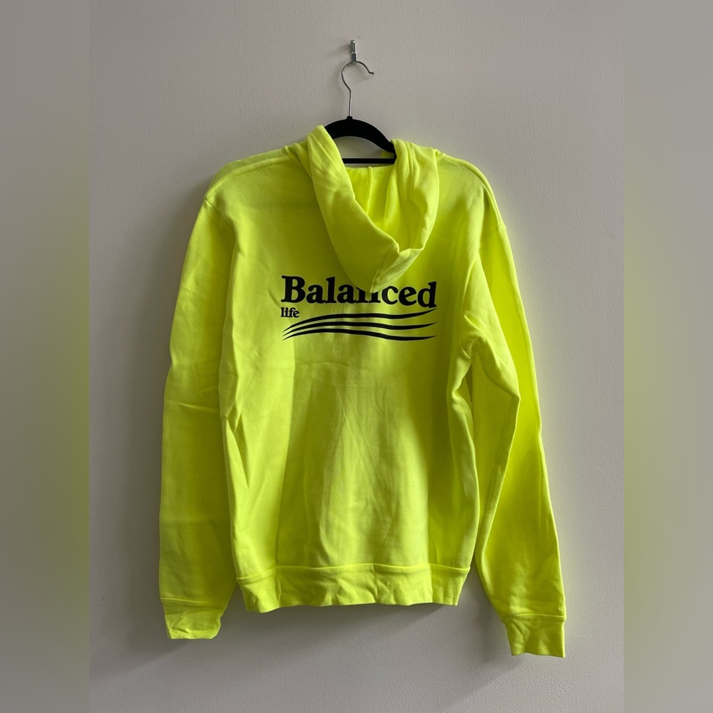 NWOT EllandEmm Balanced Life Neon Yellow Zip Up Hoodie